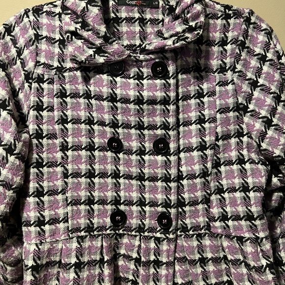 George Ladies L Purple/Grey/Black Plaid Tweed Coat - Picture 5 of 11